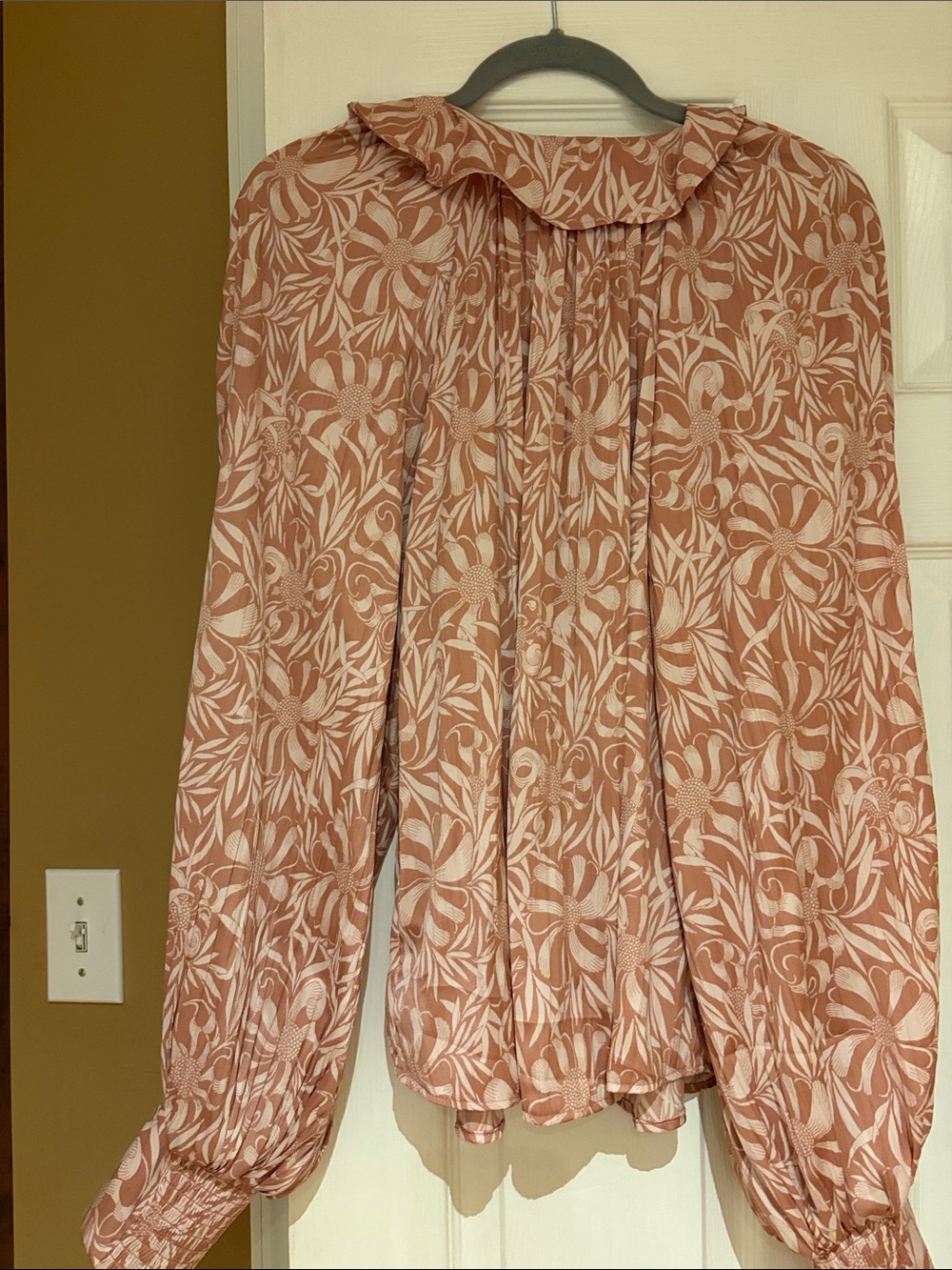 Anthropologie Dusty Rose Floral Ruffle-Trim Button Blouse - Picture 6 of 6
